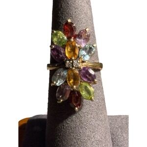 Multi Gemstone Ring Sterling Silver 925 Gold Vermeil Size 6.25 Statement Vintage